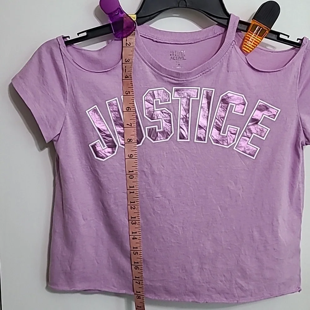 JUSTICE Lavender Purple Crop Tee Shirt Cold Shoulder Short Sleeve‎ - Size 12